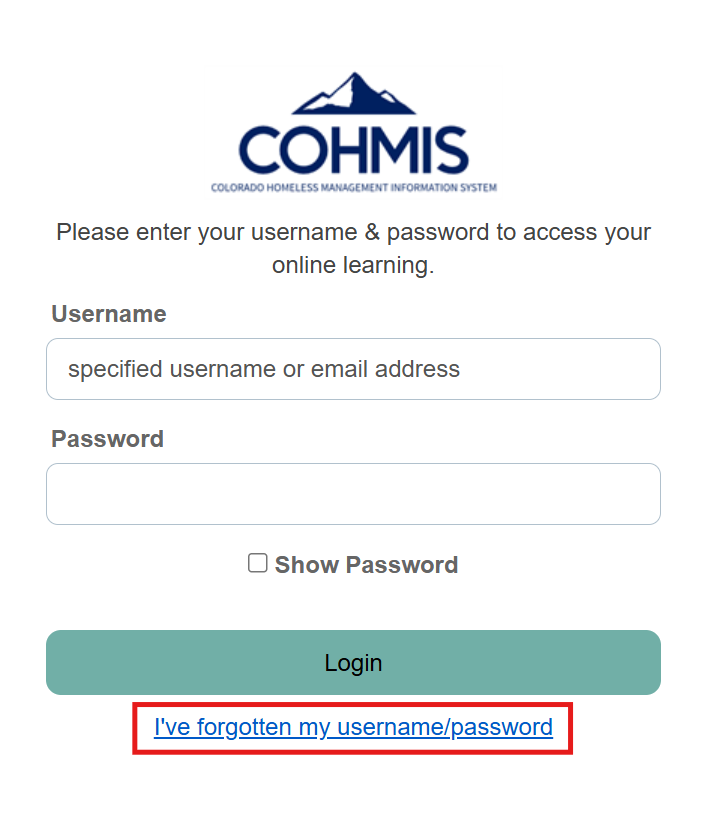 Select I've forgotten my username/password