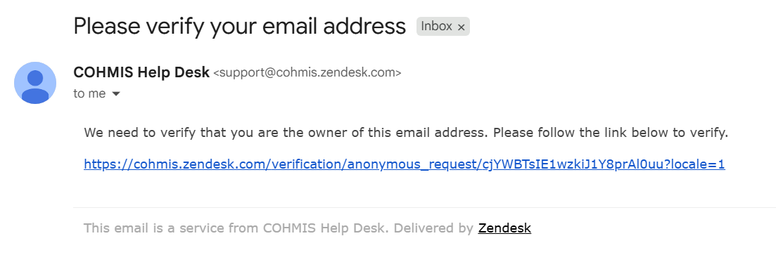 Screenshot of the email verification message and link to click in order to verify.